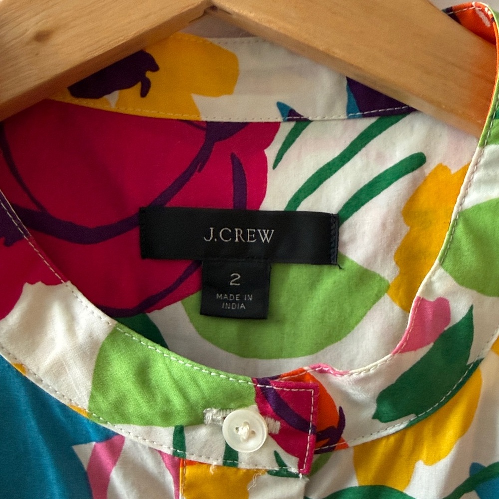 J. Crew women’s Floral Puff-Sleeve Dress in White with Multicolor Flowers NWOT - Picture 2 of 5